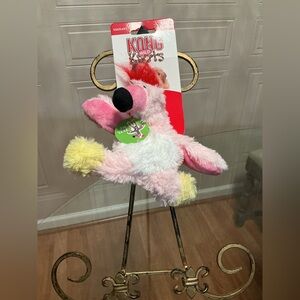 KONG Dog Cross Knots  Flamingo Plush Toy Med /  7” With Squeaker